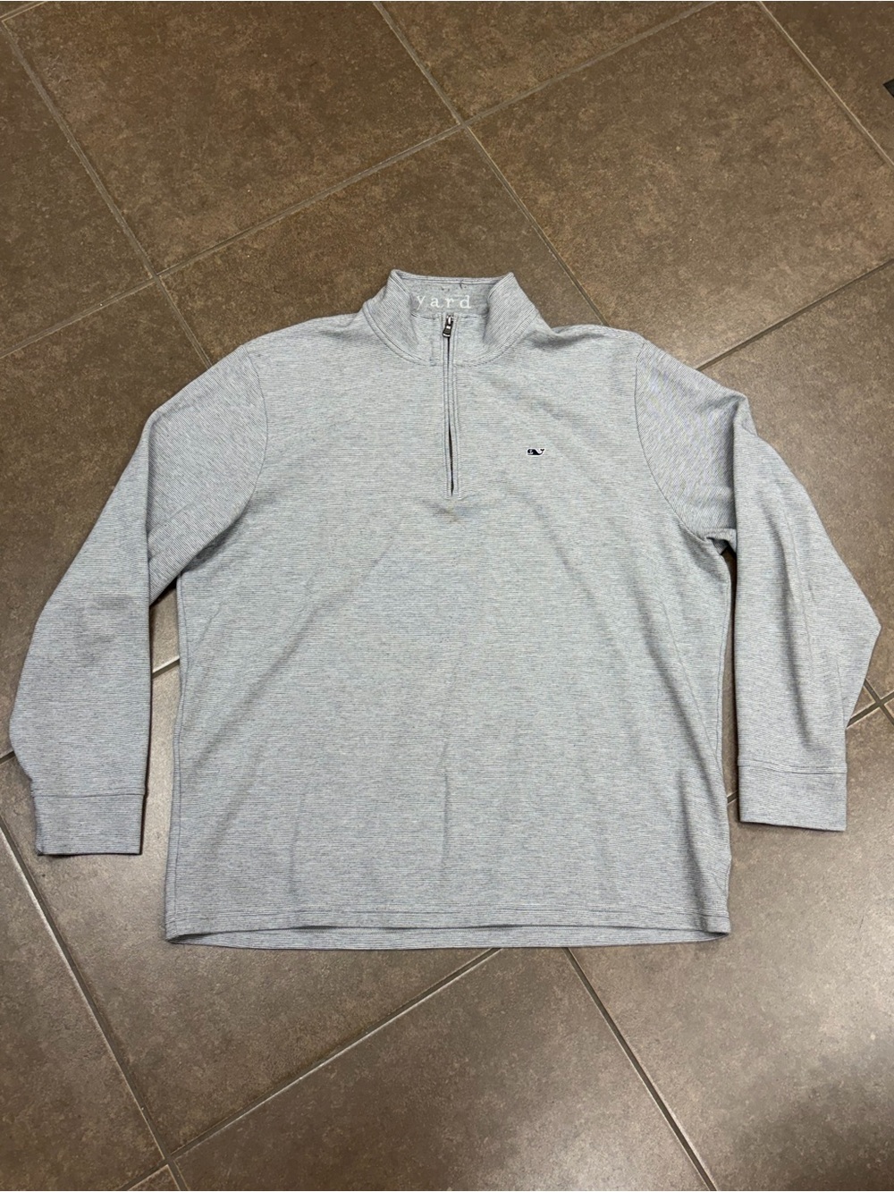 Vineyard Vines Gray Striped Half-Zip with Whale Logo